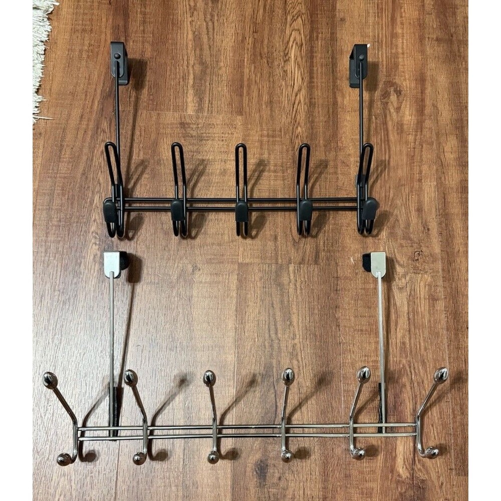 Over the Door Hooks Hanger Extended Arms Towel Rack Organizers Black Chrome X 2